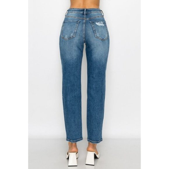 Wax Jean Collection Authentic Wash Slim Straight Distressed Stretch Denim Jean - Picture 5 of 5